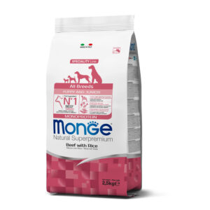 MONGE ALL BREEDS PUPPY & JUNIOR MONOPROTEICO MANZO CON RISO 2.5 KG