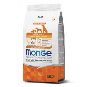 MONGE ALL BREEDS PUPPY & JUNIOR MONOPROTEICO ANATRA CON RISO E PATATE 2.5 KG