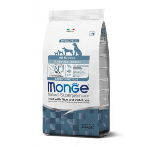 MONGE ALL BREEDS PUPPY & JUNIOR MONOPROTEICO TROTA CON RISO E PATATE 2.5 KG
