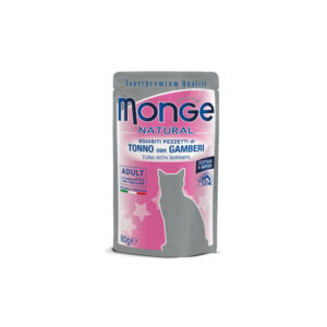MONGE UMIDO GATTO BUSTE NATURAL PEZZETTI DI TONNO CON GAMBERETTI 80 GR