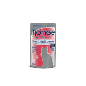 MONGE UMIDO GATTO NATURAL BUSTE PEZZETTI TONNO CON POLLO E GAMBERETTI 80 GR