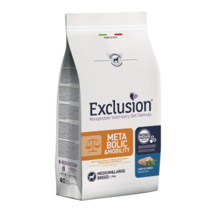 EXCLUSION DIET CANE METABOLIC & MOBILITY ADULT MEDIUM & LARGE BREED MAIALE E FIBRE 12 KG