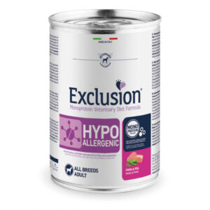EXCLUSION DIET UMIDO CANE HYPOALLERGENIC ADULT ALL BREEDS MAIALE E PISELLI 400 GR