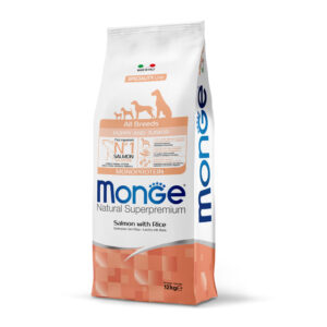 MONGE ALL BREEDS PUPPY & JUNIOR MONOPROTEICO SALMONE CON RISO 12 KG
