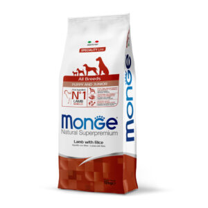MONGE ALL BREEDS PUPPY & JUNIOR AGNELLO CON RISO 12 KG
