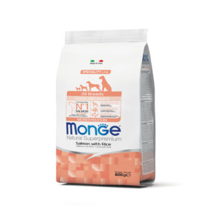 MONGE ALL BREEDS PUPPY & JUNIOR MONOPROTEICO SALMONE CON RISO 800 GR