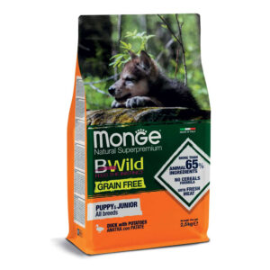 MONGE BWILD GRAIN FREE ALL BREEDS PUPPY & JUNIOR ANATRA CON PATATE 12 KG