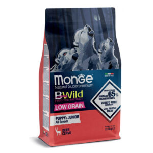 MONGE BWILD LOW GRAIN ALL BREEDS PUPPY & JUNIOR CERVO 12 KG
