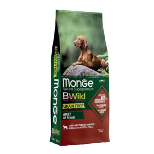 MONGE BWILD GRAIN FREE ALL BREEDS ADULT AGNELLO CON PATATE E PISELLI 12 KG