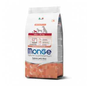 MONGE MINI PUPPY  & JUNIOR MONOPROTEICO SALMONE CON RISO 7.5 KG