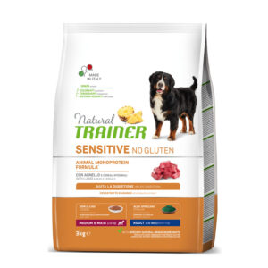 NATURAL TRAINER SENSITIVE ADULT MEDIUM & MAXI NO GLUTEN AGNELLO 3 KG