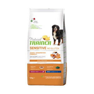 NATURAL TRAINER CANE SENSITIVE ADULT MEDIUM & MAXI NO GLUTEN SALMONE 12 KG