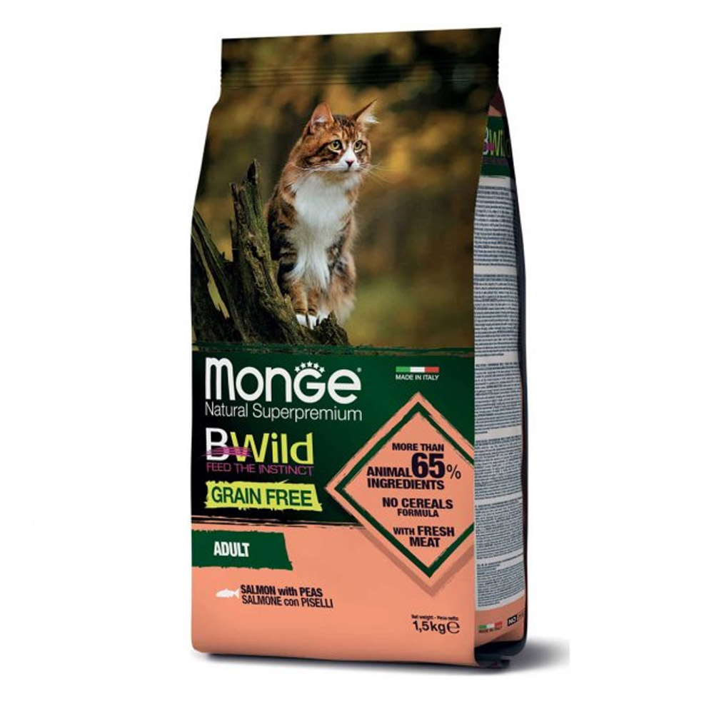 MONGE BWILD GATTO GRAIN FREE SALMONE CON PISELLI 1,5 KG