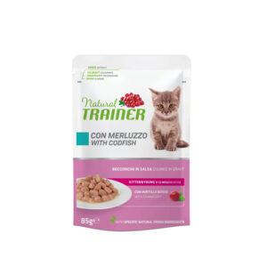 NATURAL TRAINER UMIDO GATTO KITTEN & YOUNG MERLUZZO 1 BUSTINA 85 GR