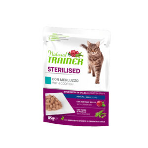 NATURAL TRAINER UMIDO GATTO STERILISED ADULT MERLUZZO 1 BUSTINA 85 GR