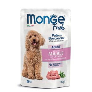 MONGE FRESH UMIDO CANE PATE CON BOCCONI NATURAL ADULT MAIALE CON ORTAGGI 85 GR