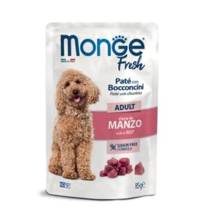 MONGE FRESH UMIDO CANE PATE CON BOCCONI NATURAL ADULT MANZO 85 GR